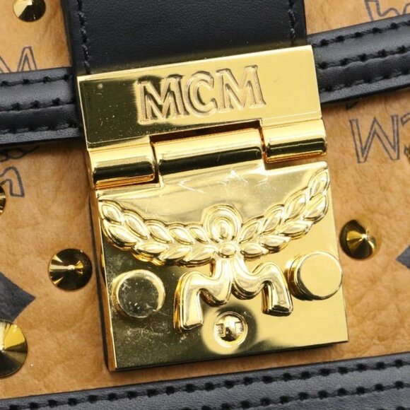 MCM Visetos Monogram Studded Mini Tracy Crossbody Bag Cognac - Picture 6 of 10